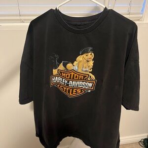 Vintage Harley Davidson Pin Up Girl T Shirt Dealer Tee Utica NY Faded Black XL